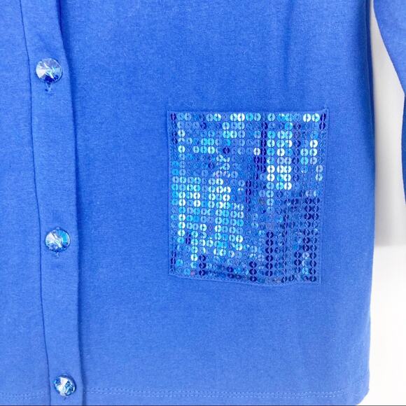 Quacker Factory Blue Sequin Button Front Cardigan Sz S - Picture 4 of 5